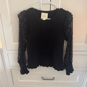 Anthropologie Black Ruffle Sleeve Top